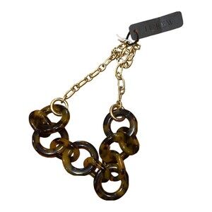 J Crew Necklace Faux Tortoise Statement Chain Gold Chunky Huge Estate New